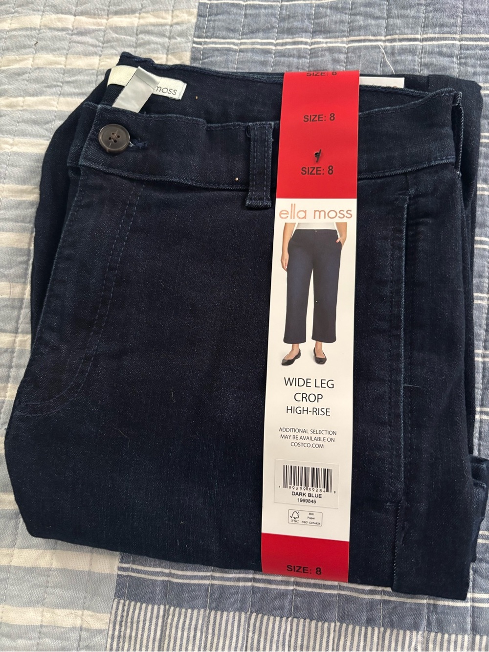 NWT Ella Moss High-Rise Wide Leg Crop Pants - Dark Blue Size 8